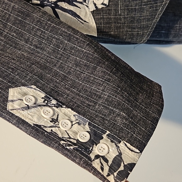 CANVASBACKS VINTAGE LINEN BLEND PANTSUIT BLUISH GREY WITH PRINT ACCENTS SIZE 6/8 - Picture 7 of 16